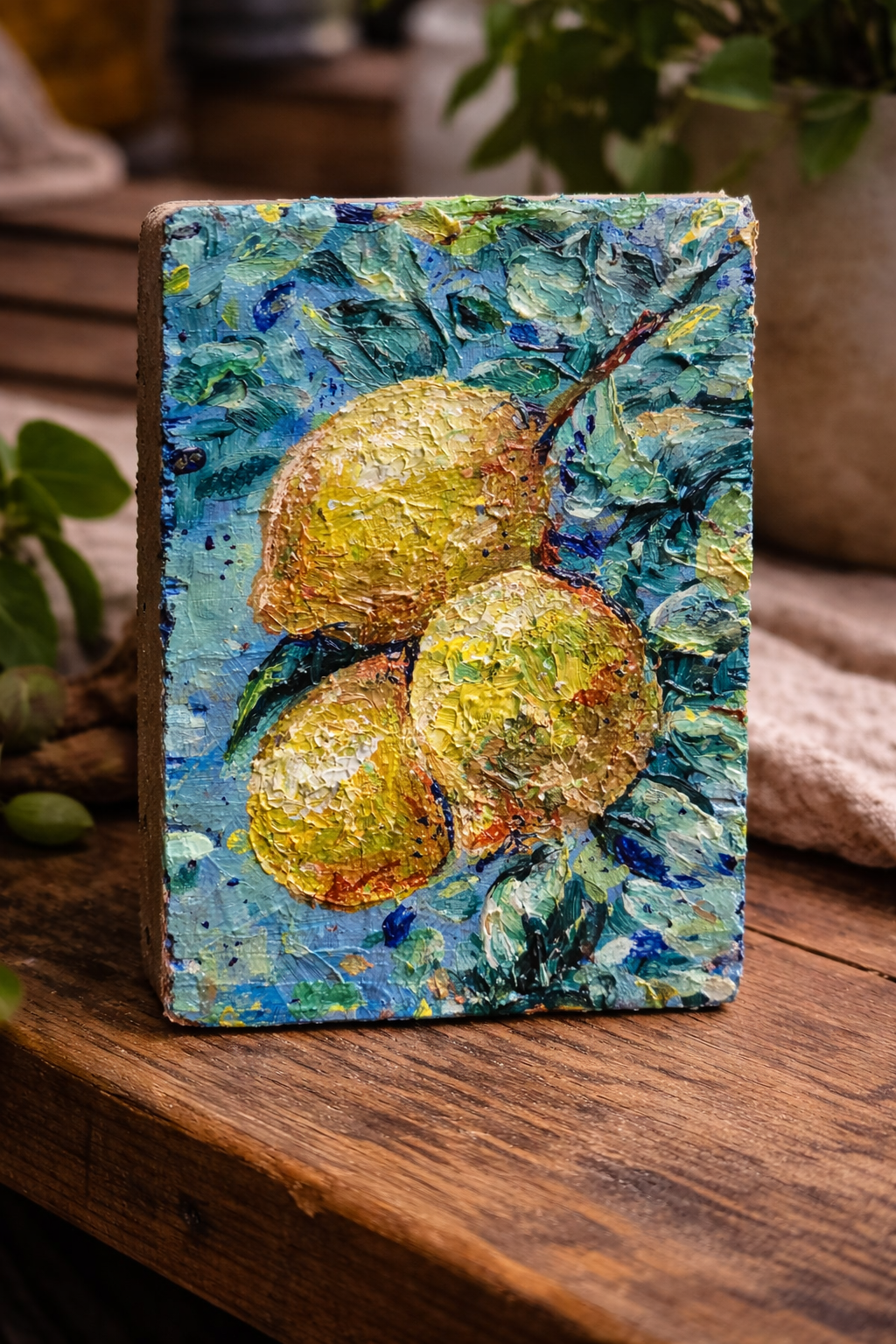 SUNLIT LEMONS - TEXTURED STILL LIFE ON WOOD