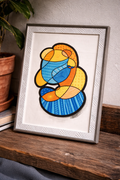 GOLDEN BLUE COMPOSITION - FRAMED ABSTRACT LINE ART