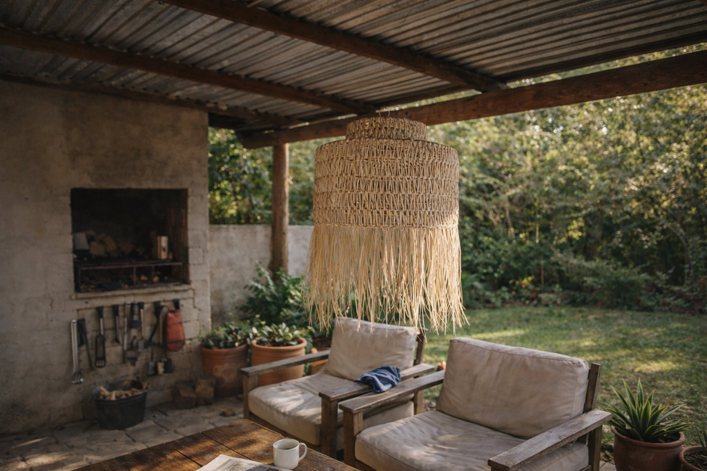 HANDWOVEN FRINGE PENDANT LIGHT SHADE - NATURAL FIBER