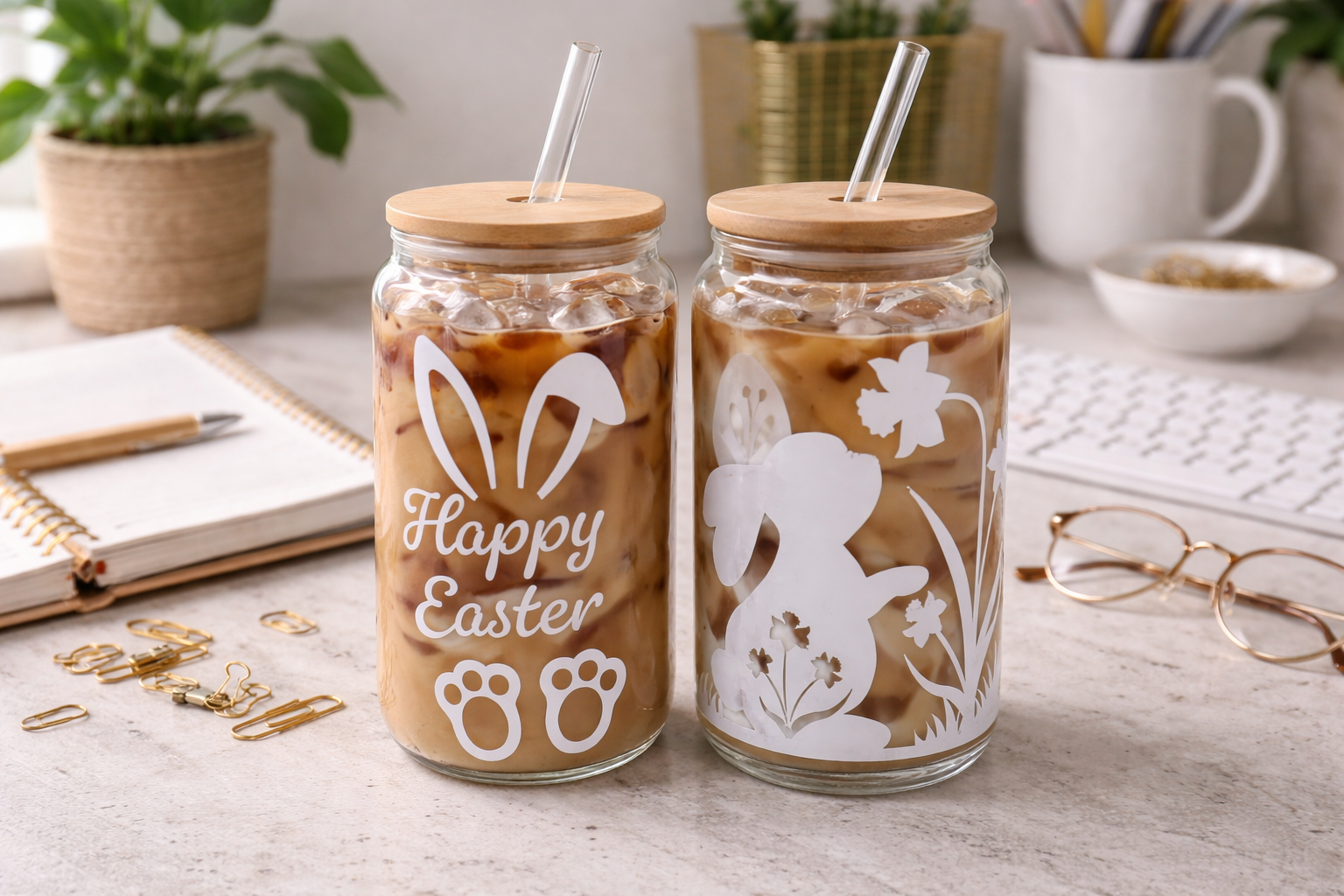 PRINTED GLASS TUMBLER WITH BAMBOO LID & STRAW