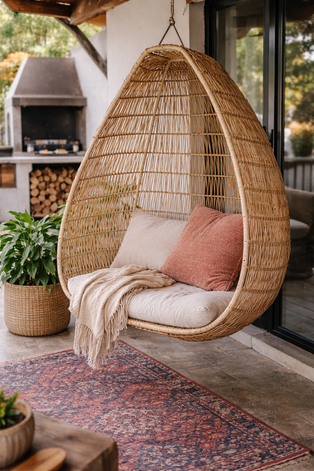 HANDWOVEN HANGING POD CHAIR - NATURAL WICKER