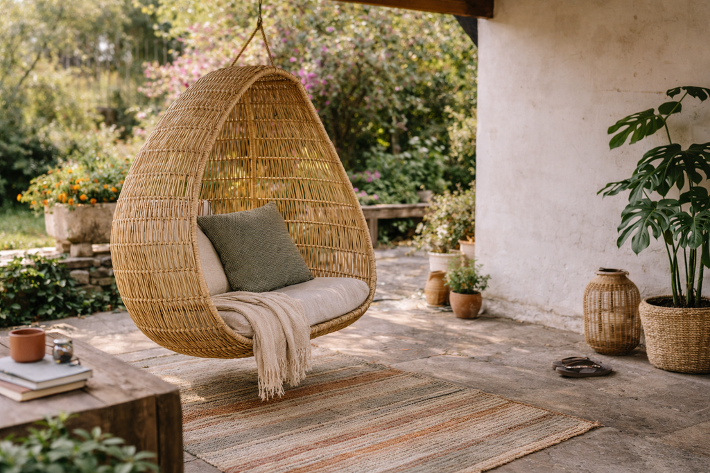 HANDWOVEN HANGING POD CHAIR - NATURAL WICKER