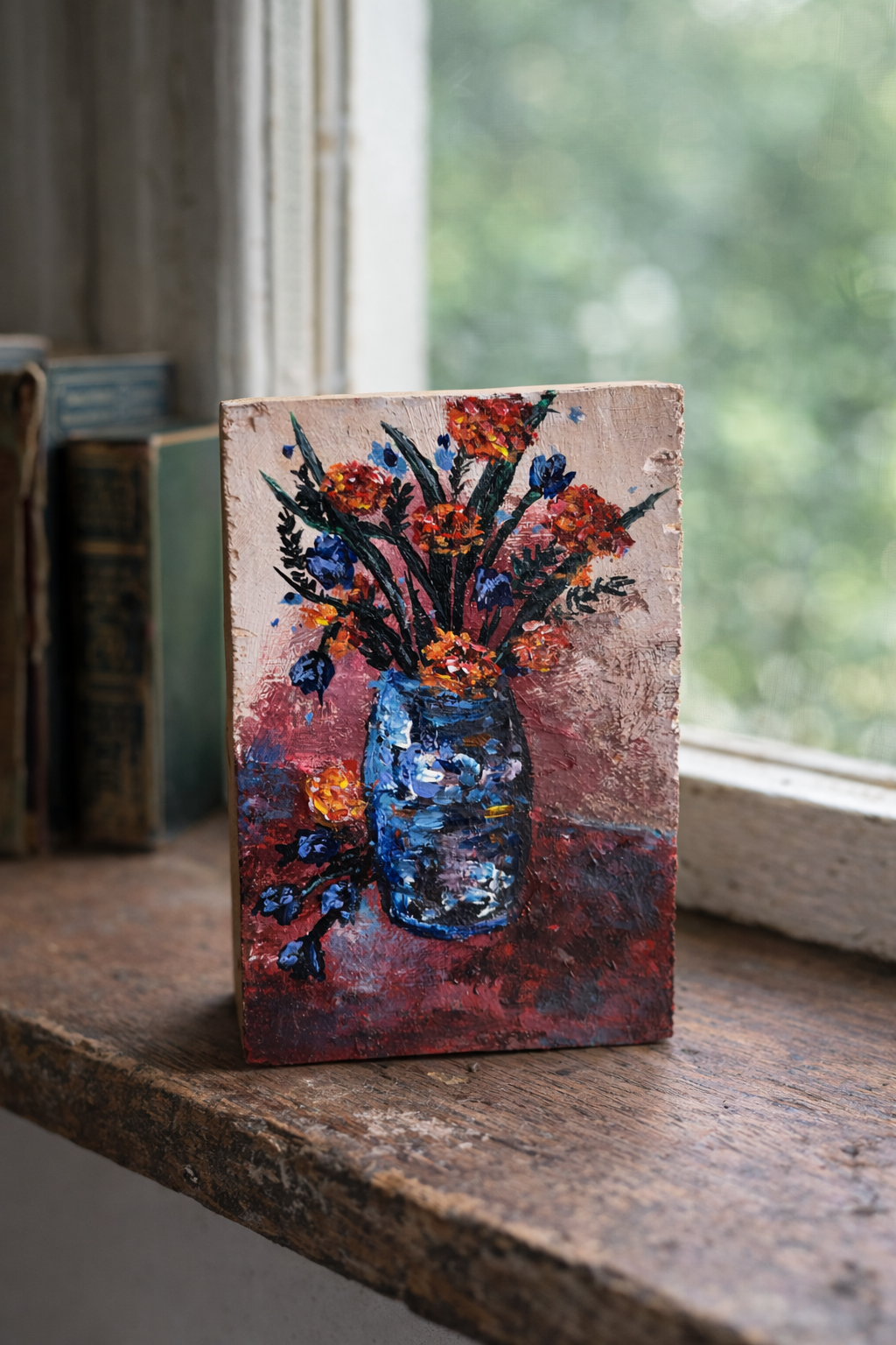 WILDFLOWERS IN BLUE JAR - PAINTING